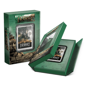 THE HOBBIT™ – The Battle of the Five Armies 1oz Silver Coin Featuring Custom Book-Style Packaging with Printed Coin Specifications. 