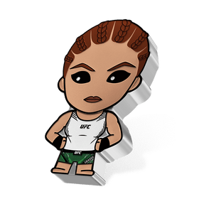 UFC® – Alexa Grasso 1oz Silver Chibi® Coin in Green 'Grasso' Shorts with White UFC Singlet with Her Hands on Her Hips and Braided Hair.