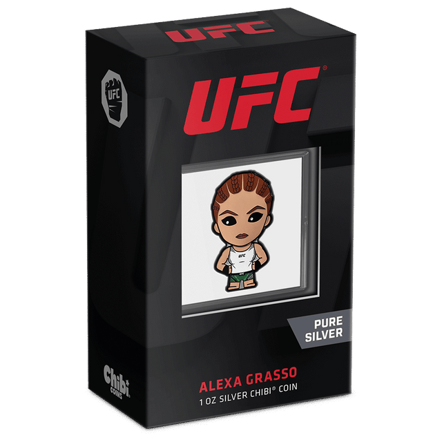 UFC® – Alexa Grasso 1oz Silver Chibi® Coin Featuring Custom Packaging with Display Window and Certificate of Authenticity Sticker. 