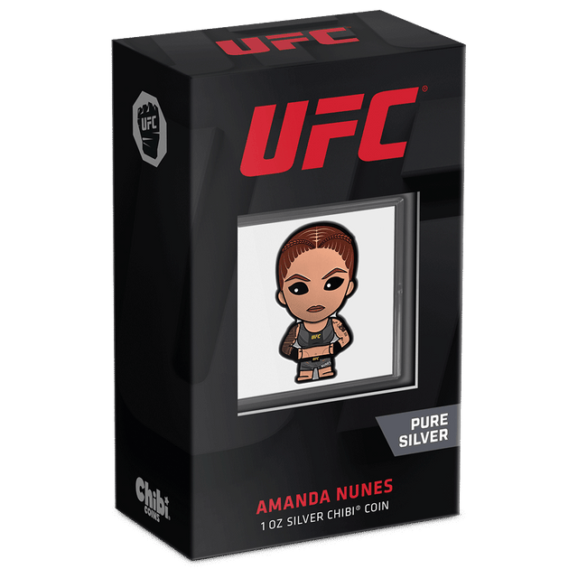 UFC® – Amanda Nunes 1oz Silver Chibi® Coin Featuring Custom Packaging with Display Window and Certificate of Authenticity Sticker. 