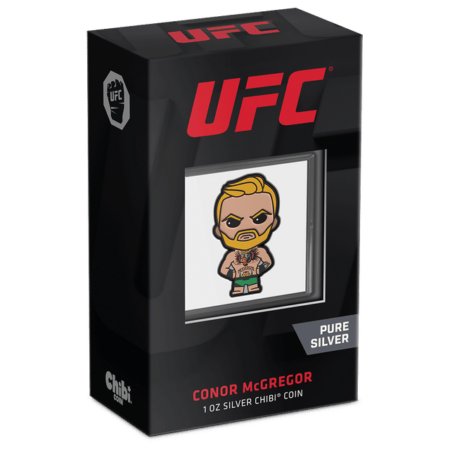 UFC® – Conor McGregor 1oz Silver Chibi® Coin Featuring Custom Packaging with Display Window and Certificate of Authenticity Sticker. 
