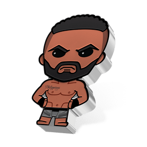 UFC® – Bearded Jon Jones 1oz Silver Chibi® Coin in His Grey Shorts and 'Philippians 4:13' Tattoo That Means: “I can do all things through Christ who strengthens me.” His hands are on His Hips.