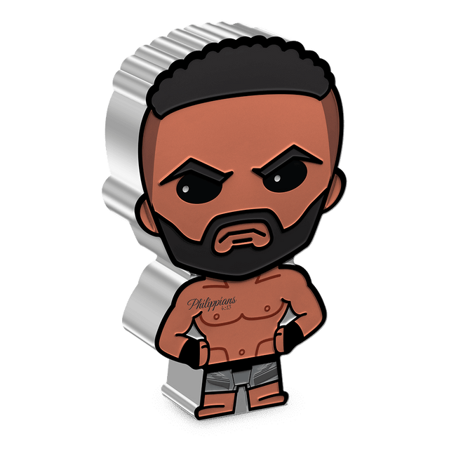 This Chibi® Coin showcases the legendary Jon Jones in stunning detail. The coloured and shaped Chibi® Coin features a stylised version of Jon Jones, capturing his iconic presence in the Octagon. - New Zealand Mint