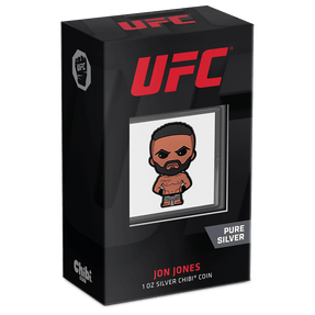 UFC® – Jon Jones 1oz Silver Chibi® Coin Featuring Custom Packaging with Display Window and Certificate of Authenticity Sticker.