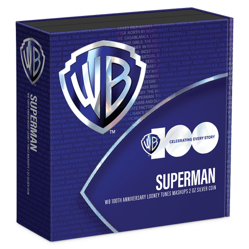  WB100 Looney Tunes Mashups – Superman 2oz Silver Coin Featuring Custom Book-style Outer With Brand Imagery.