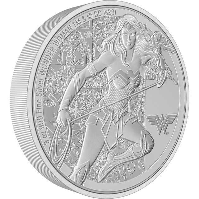 This coin features a stunning engraving of WONDER WOMAN in a heroic stance. Beside her is her emblem, along with an illustration of her, ready to fight for good. The design is enhanced by frosting and a mirror-like finish. - New Zealand Mint