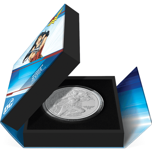 WONDER WOMAN™ Classic 3oz Silver Coin Featuring Custom Book-style Display Box With Brand Imagery.