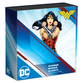 WONDER WOMAN™ Classic 3oz Silver Coin Featuring Custom Book-style Display Box With Brand Imagery. 