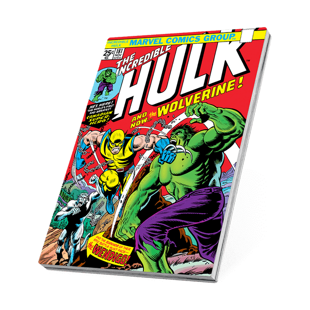 Displays the detailed cover art of The Incredible Hulk #181 comic book from 1974, using colour and some pops of frosted engraving. Coloured on all four sides to represent the spine and pages. 5,000 available worldwide! - New Zealand Mint
