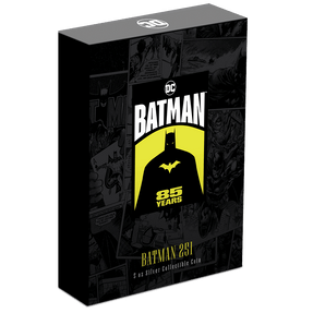 BATMAN™ 85 Years – Batman 251 5oz Silver Collectible Coin with Custom Outer Box Featuring Brand Imagery.