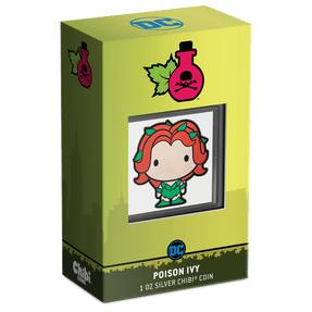 DC Comics – POISON IVY™ 1oz Silver Chibi® Coin Featuring Custom Packaging with Display Window and Certificate of Authenticity Sticker.
