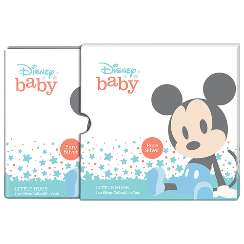 Disney Baby Little Hugs – Boy 1oz Silver Coin Featuring Custom-Designed Sliding Outer Box With Disney Imagery.