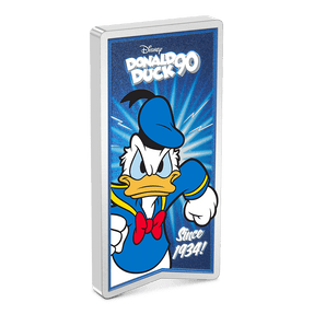 1oz pure silver coin displays a classic image of Donald Duck in his sailor shirt, bowtie and cap. The background has been printed in a vibrant metallic colour, enhancing the coin’s aesthetic appeal. Limited mintage of 1,934! - New Zealand Mint