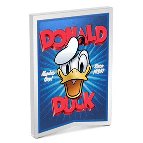 The design features Disney’s Donald Duck wearing his sailor’s hat along with his name and the saying ‘Number One Since 1934’. A glistening metallic coloured background and frosted border, add a polished touch.