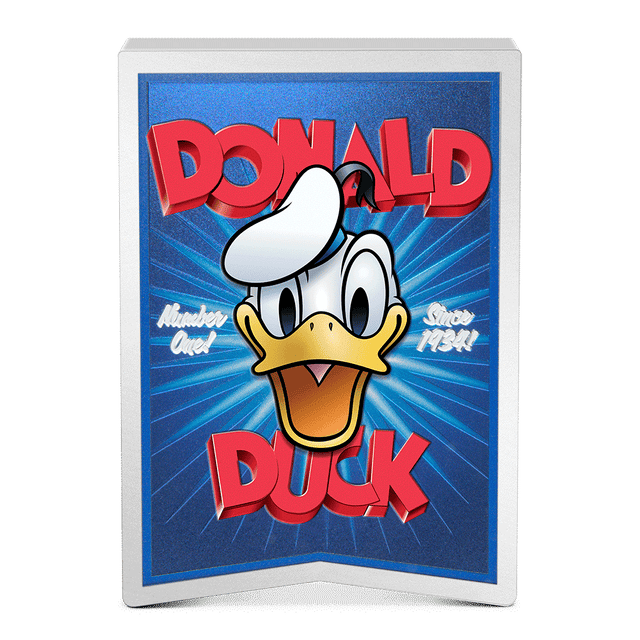 Disney Donald Duck 90th – #1 Since 1934! 5oz Silver Coin - Flat View.