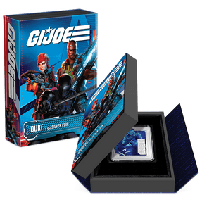 G.I. Joe – Duke 1oz Silver Coin Featuring Custom Book-Style Packaging with Printed Coin Specifications. 