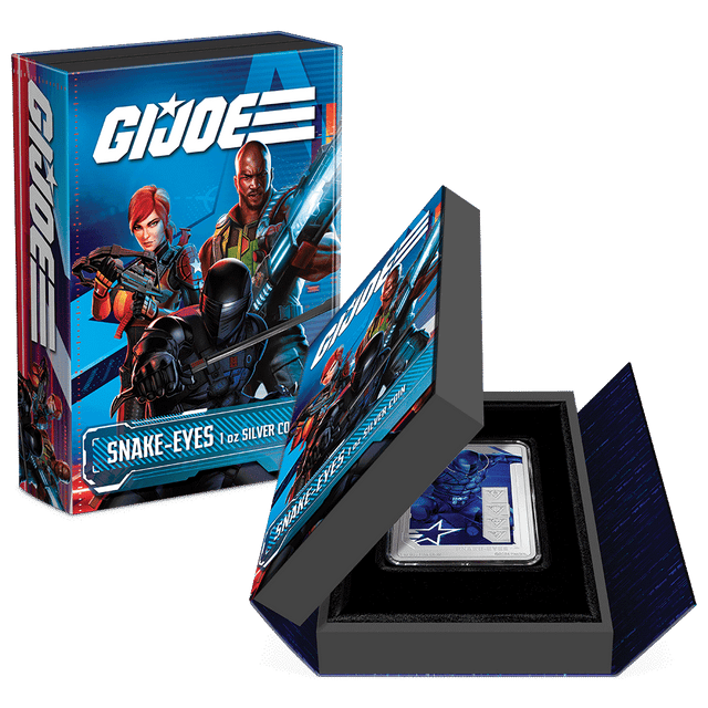 G.I. Joe – Snake-Eyes 1oz Silver Coin  Featuring Custom Book-style Packaging With Imagery and Velvet Insert to House the Coin.