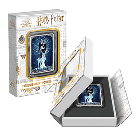 HARRY POTTER™ Patronus: Harry Potter 1oz Silver Coin Featuring Custom-designed Book-style Packaging with Coin Insert and Certificate of Authenticity. 