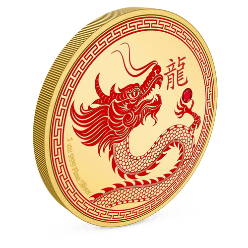 Lunar – Year of the Dragon 2024 1oz Silver Coin with Milled Edge Finish.