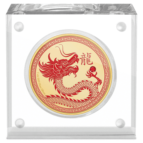Lunar – Year of the Dragon 2024 1oz Silver Coin with Pull-apart Magnetic Perspex Holder.