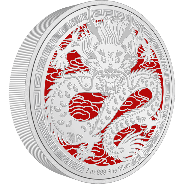 This remarkable 3oz silver coin is presented in a beautiful red and gold display case that opens like a book to reveal the coin inside. Includes striking mirror-finish dragon and red background, adding interest. Only 2,024 coins available worldwide! - New Zealand Mint