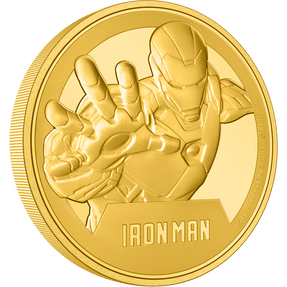 Indulge in the opulence of gold with the Iron Man 1/4oz gold coin! A mirror finish engraving of his name, ‘Iron Man’, adds a dynamic touch to the design. Some relief and texture using sandblasting adds further impact. - New Zealand Mint