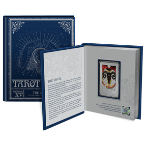 Tarot Cards – The Devil 1oz Silver Coin Featuring Custom Book-style Packaging with Tarot Imagery and Velvet Insert to House the Coin. 