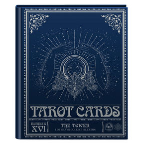 Tarot Cards – The Tower 1oz Silver Coin Featuring Custom Book-style Outer With Tarot-themed Imagery.
