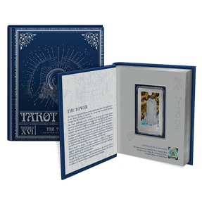 Tarot Cards – The Tower 1oz Silver Coin with Custom Book-like Packaging  with the meaning of the card inside the front cover.