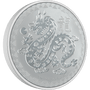 The 1oz Silver Year of the Dragon Coin 2024 features the image of a Dragon and Pearl juxtaposed against clouds in the sky. The Traditional Chinese character for 