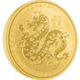 The 1oz Gold Year of the Dragon Coin 2024 features the image of a Dragon and Pearl juxtaposed against clouds in the sky. The Traditional Chinese character for 