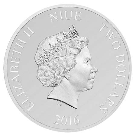  1oz Silver Bullion Coin Year Of The Monkey Niue 2016 Ian Rank-Broadley 2016 Effigy of Queen Elizabeth II