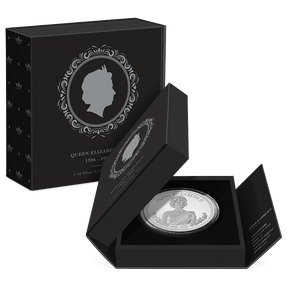 Queen Elizabeth II 1oz Silver Coin Featuring Book-style Packaging With Custom Velvet Insert to House the Coin.