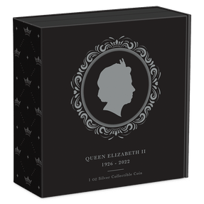 Queen Elizabeth II 1oz Silver Coin Featuring Custom-Designed Outer Box With Brand Imagery.
