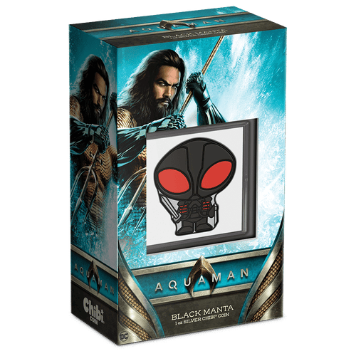 DC Comics - BLACK MANTA™ 1oz Silver Chibi® Coin Featuring Custom Packaging with Display Window and Certificate of Authenticity Sticker.
