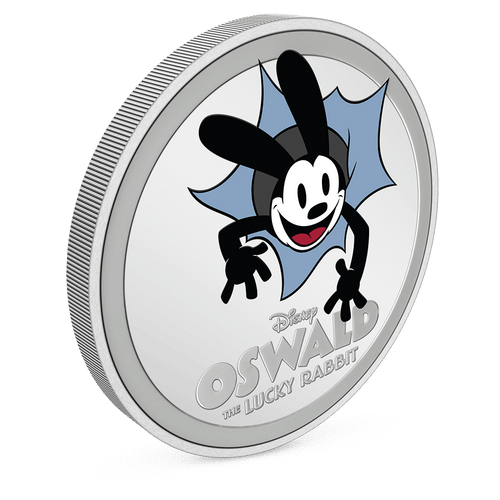 Disney 100 Years of Wonder – Oswald the Lucky Rabbit 1oz Silver Coin With Milled Edge Finish.