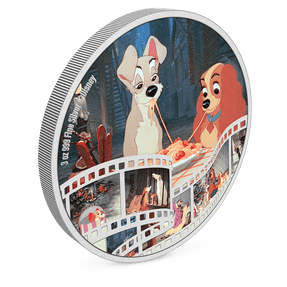 Disney Cinema Masterpieces - Lady and the Tramp 3oz Silver Coin With Milled Edge.