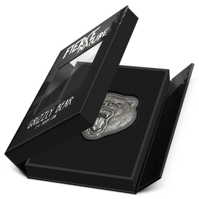 Fierce Nature - Grizzly Bear 2oz Silver Coin  Featuring Book-style Packaging With Custom Velvet Insert to House the Coin.