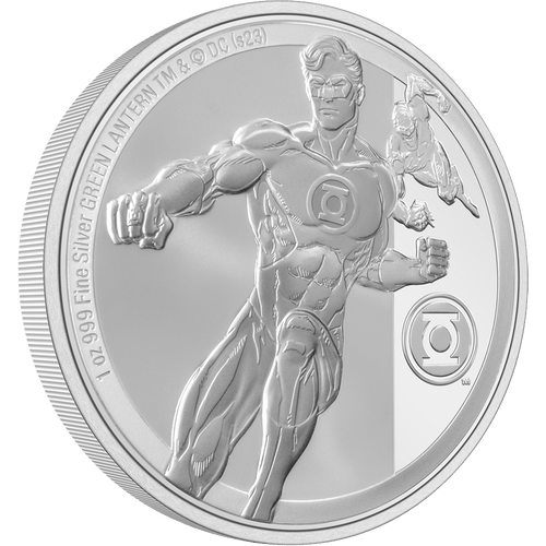 Struck from 1oz of pure silver, this coin features a stunning engraving of GREEN LANTERN™ standing strong. His emblem is beside him, along with an illustration of him, ready for action. Frosted and mirror-like finishing further enhance the design. 