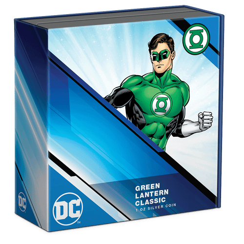 GREEN LANTERN™ Classic 1oz Silver Coin Featuring Custom-Designed Outer Box With Brand Imagery.