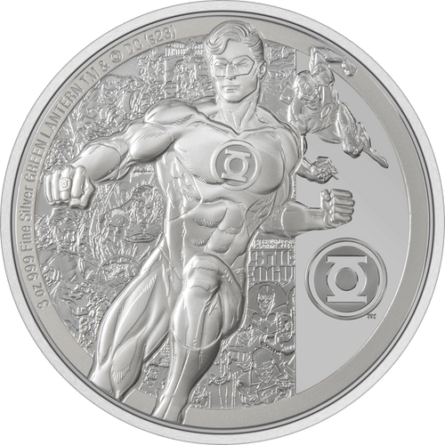 GREEN LANTERN™ Classic 3oz Silver Coin - Flat View.