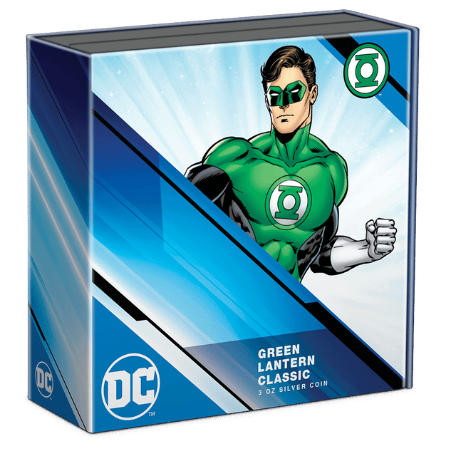 GREEN LANTERN™ Classic 3oz Silver Coin Featuring Custom-Designed Outer Box With Brand Imagery.