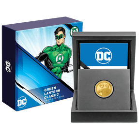 GREEN LANTERN™ Classic 1/4oz Gold Coin With Custom Display Box and Outer Box Featuring Brand imagery.