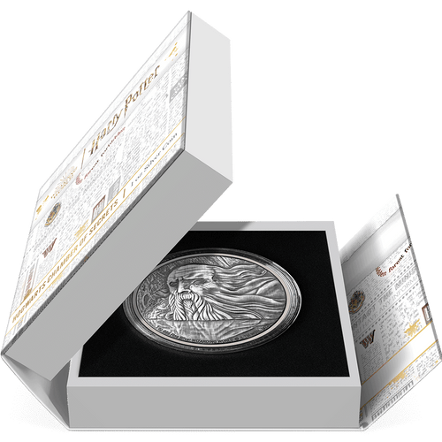 HOGWARTS™ - Chamber of Secrets 1oz Silver Coin Featuring Book-style Packaging With Custom Velvet Insert to House the Coin.
