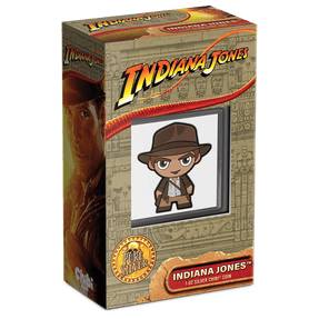 Indiana Jones 1oz Silver Chibi® Coin Featuring Custom-Designed Outer Box With Brand Imagery.