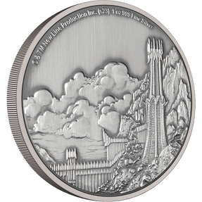 From THE LORD OF THE RINGS™, this fully engraved 1oz pure silver coin features a close-up view of the mighty Black Gate and Tower of the Teeth in Mordor. The brilliant antique finish and added relief brings this eerie landscape to life. - New Zealand Mint.