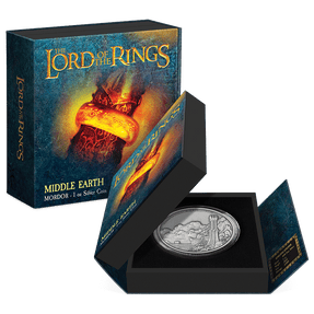 THE LORD OF THE RINGS™ - Mordor 1oz Silver Coin Featuring Custom-designed Book-style Packaging with Coin Insert and Certificate of Authenticity.