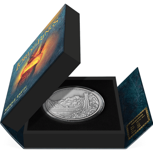 THE LORD OF THE RINGS™ - Mordor 3oz Silver Coin Featuring Book-style Packaging With Custom Velvet Insert to House the Coin.