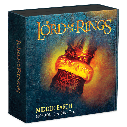 THE LORD OF THE RINGS™ - Mordor 3oz Silver Coin Featuring Custom Book-style Outer With Brand Imagery.