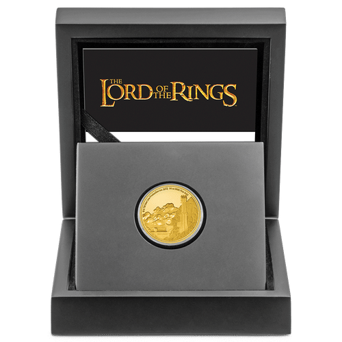 THE LORD OF THE RINGS™ - Mordor 1/4oz Gold Coin With Custom-Designed Wooden Box with Certificate Holder and Viewing Insert. 
